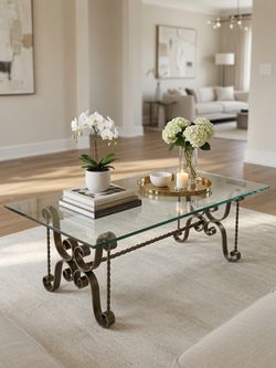 Ornate Wrought Iron Glass Top Coffee Table