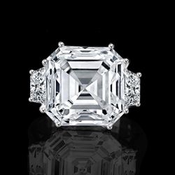12ct. Asscher cut center set with double sided baguettes vintage Sterling Silver ring simulated diamond-diamond veneer 635R71577