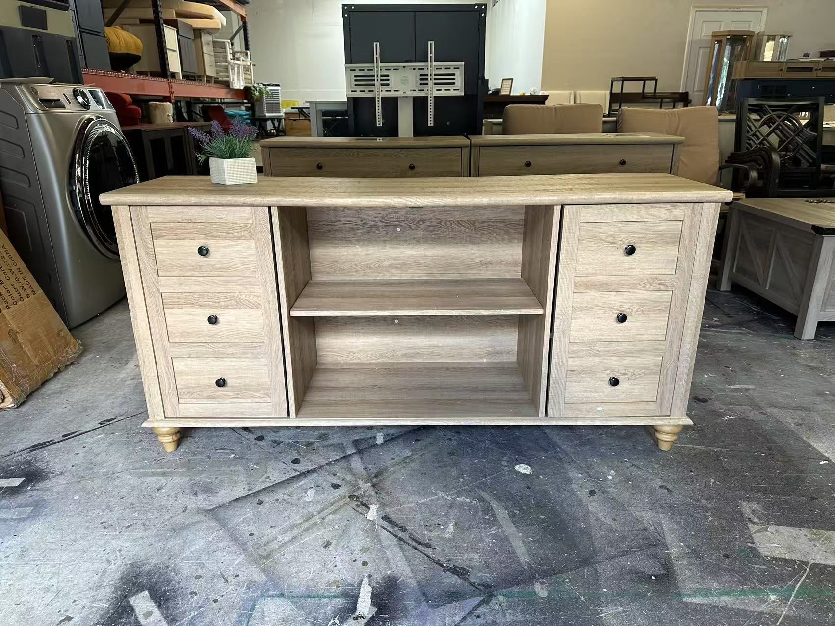 Farmhouse TV Stand for TVs Up to 75 inch, Wood Universal TV Console Table with 4 Storage Cabinets, Entertainment Center for 32-75 inch TV Console Cabi