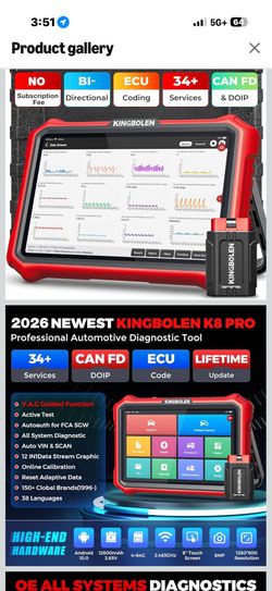 KINGBOLEN K8 Pro OBD2 Scanner Bluetooth 2026 Bidirectional Scan Tool with Lifetime No Subscription Update 8" All System Diagnostic Tool, ECU Code, 34+