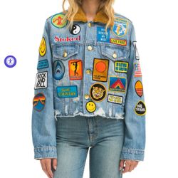 VINTAGE PATCH UNISEX CROP DENIM JACKET AVIATIO