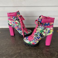 Women's Platform Combat Boots Round Toe Chunky Block High Heel Lace Up Size 9