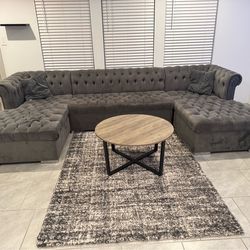 Modern Gray Velvet Sectional Sofa w/ Double Chaise – Deep & Comfortable