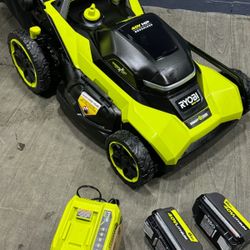 Riobi 40V HP Brushless 21 in. Cordless Battery Walk Behind Multi-Blade Self-Propelled Mower w/ (2) 6.0Ah Batteries and Charger

