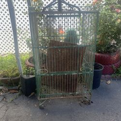 Large Vintage Green Metal Birdcage