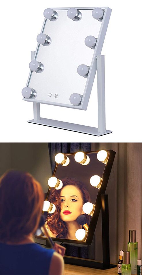 Brand New $50 Small Vanity Mirror w/ 9 Dimmable LED Light Bulbs Beauty Makeup 10x12” (Black or White)