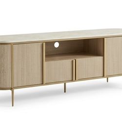 Fluted 70" Media Console - Faux Marble Top & Gold Accents