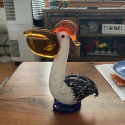 Really Neat Heavy Glass Pelican With Fish