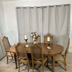 Thomasville USA Made Dining Table With 2 Extensions & 6 Cane Back Chairs