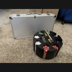 Poker Chip Set (Colored Chips) and Rotating Carrying Tray with Aluminum Case