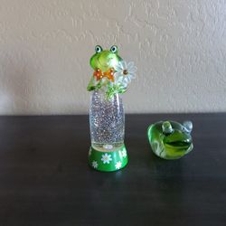 Lighted Sparkle Globe Frog & Heavy Solid Glass Frog Decor
