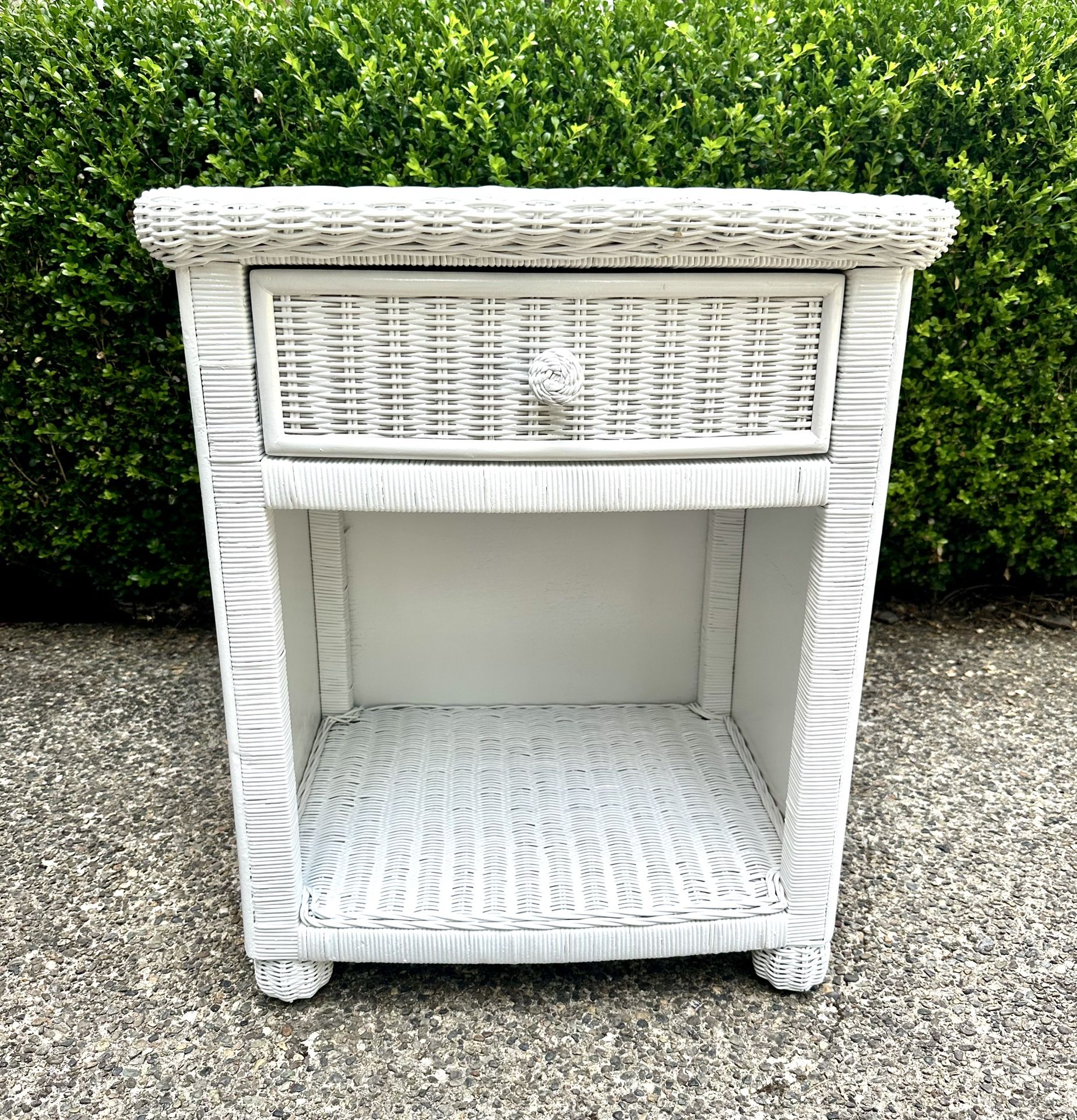 White Wicker End Table