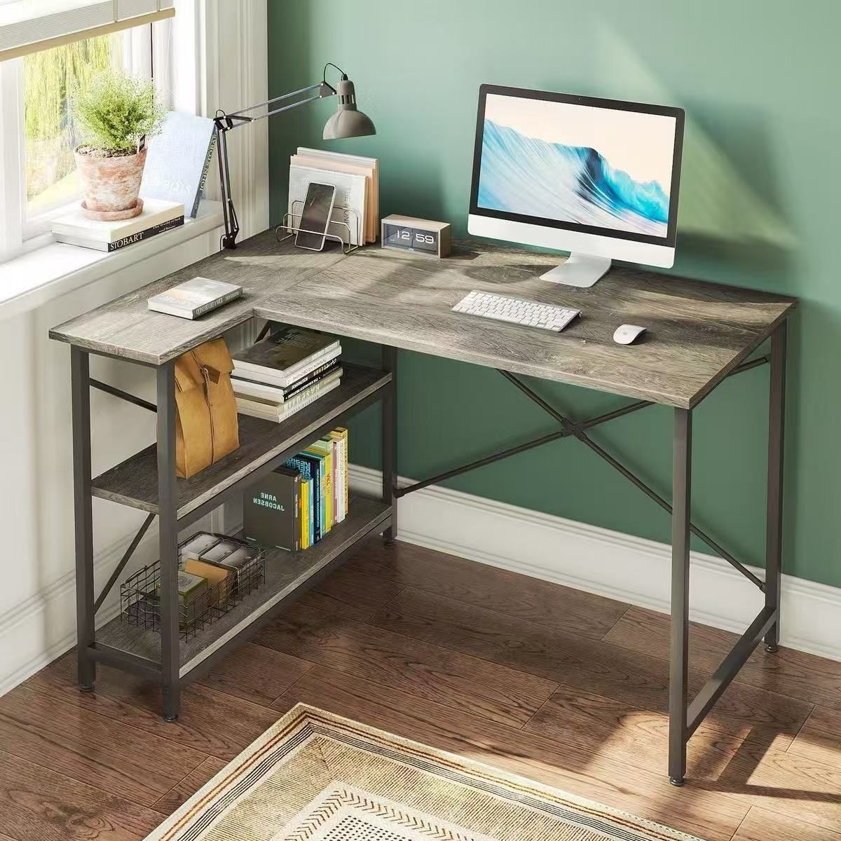 Bestier 47 inch Corner L-Shaped Desk with Storage Shelves Home Office Desk $70
