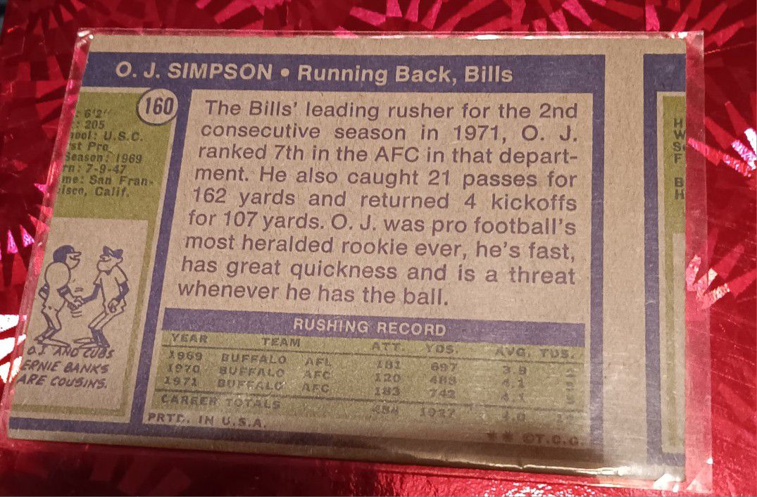 MISPRINT*ERROR* O.J. SIMPSON BASEBALL CARD
