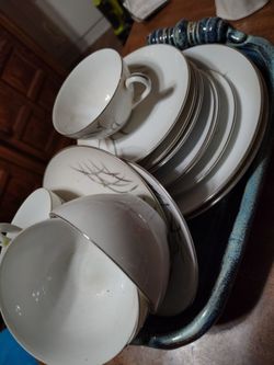 White Porcelain china Set with Gold Trim