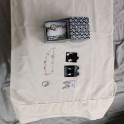 watch, earrings, bracelet, ring