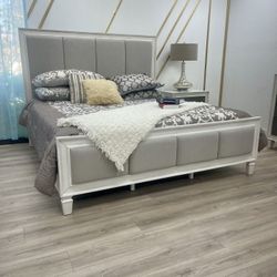Modern Farmhouse Bed White / Gray Wood