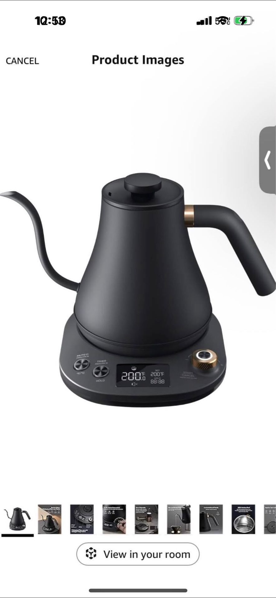 Gooseneck Electric Pour-Over Kettle, Temperature Variable Kettle for Coffee Tea Brewing, 0.9L Stainl