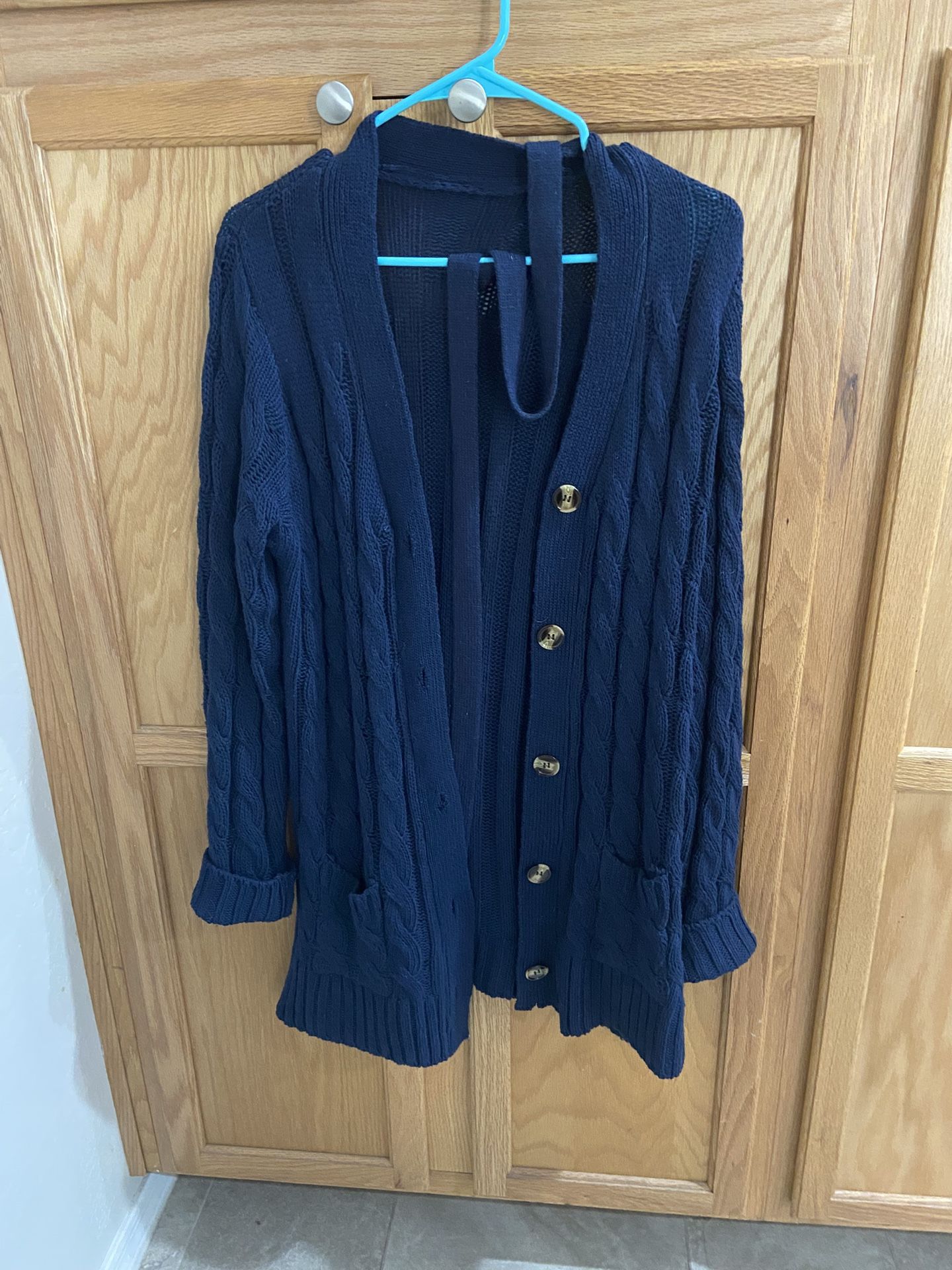 Navy Blue Cable Knit Cardigan M /L