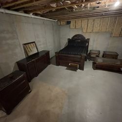 Full Queen Bedroom Set W/ Mattress And Boxspring!!   1 Dresser, 1 Nightstand, 3 Glass Top Table!!!