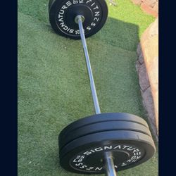 Bar with 6 plates 25 pound each plate new asking $265 the bar is 5 ft