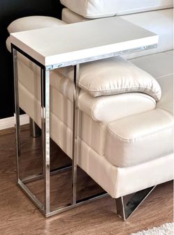 Modern C-Shape Side Table White Chrome