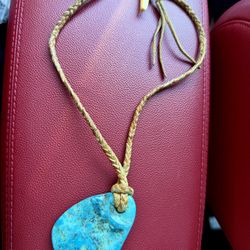 Vintage Navajo Leather/turquoise/coyote Tooth Necklace  