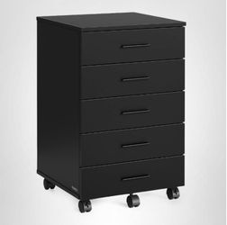 Black filing cabinet with wheels