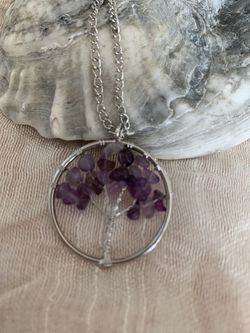 Women gift Amethyst Tree Of Life Steel Womens Necklace 