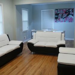 New White and Black 3pc Sofa Loveseat and Chair