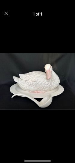 Fitz & Floyd Ceramic Duck Soup Tureen w/Ladle Spoon and Platter