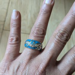 69 27 4", "8 53" Quran Arabic Verse Band Ring Gold Inscription On Turquoise 7mm. Size 7.5. Unique Collectibles! One of a kind!

