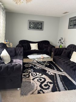 3-Piece Black Velvet Living Room Sofa Set