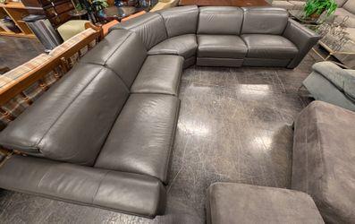 Spacious Multi-Section Dark Grey Faux Leather Sofa