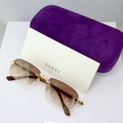 Gucci Rectangle Sunglasses in Gold With Brown GG Logo Lens