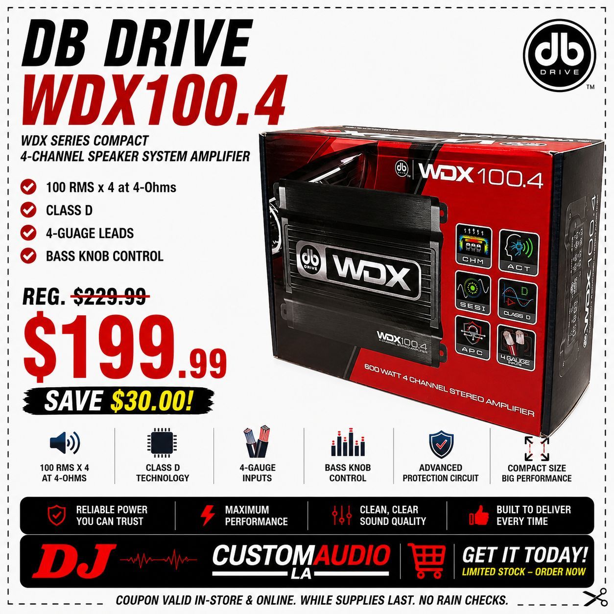 DB Drive WDX Series WDX400.4 4 Channel Speaker System Amplifier 800 Watts 🚨 Payment Options Available 🚨 No Credit Needed 🚨