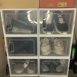 6 Stackable Clear Shoe Storage Boxes