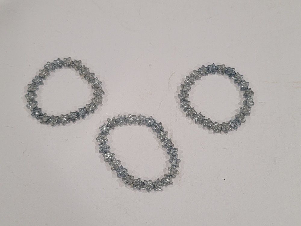 Set of 3 Silver Star Beaded Bracelets On Flexible String Cord ~ Lightweight