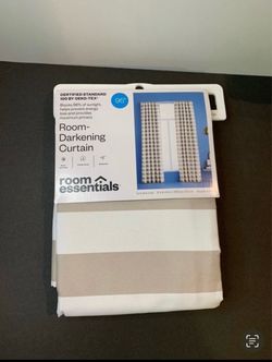 Single room darkening curtain panel tan white stripe 95