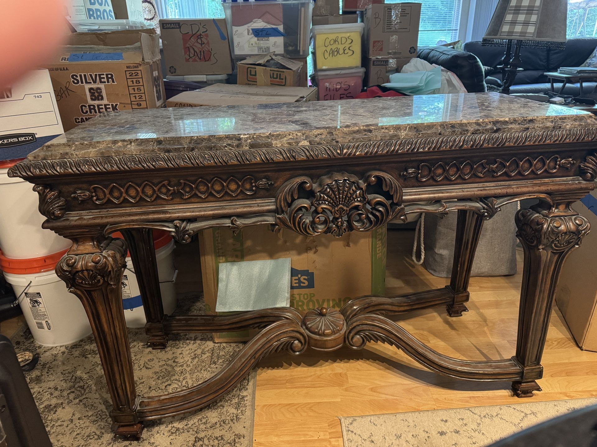 Ornate Marble Wooden Console Table