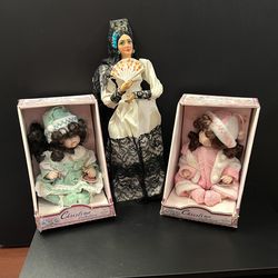 (3 DOLLS) 2 Rare Christina Collection Porcelain Dolls & 1 Spanish Señorita Doll