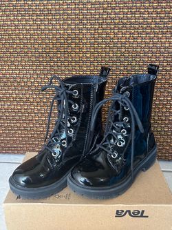 Black Patent Lace-Up Combat Boots Size 11