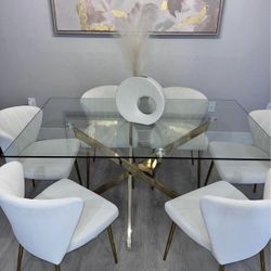 Gold Dining Table glass Top