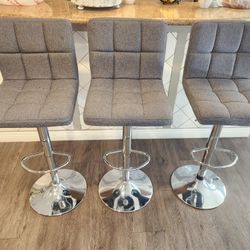  Bar Stools, Modern ClothAdjustable Swivel Bar Stool Dark Grey, Set of 3