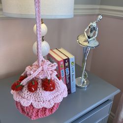 Handmade Knitted Stawberry Bag Hot Pink Great Gift For Kids 