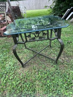 Wrought Iron Glass Top Side Table