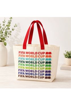 Official FIFA World Cup 2026 canvas Tote Bag Multicolor Logo Red Handles New