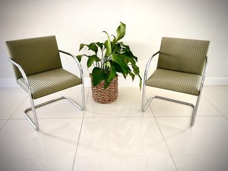 Set Of 2 ORIGINAL  Brno Tubular Chairs by Ludwig Mies V.D. Rohe, Pair Set, Striped Upholstery