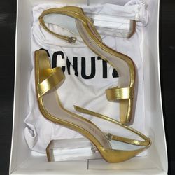 SCHUTZ Sanai Leather Gold Metallic Heels Size 7.5B