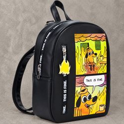 Hot Topic This Is Fine Dog Meme Mini Backpack KC Green Funny Comic Black NEW